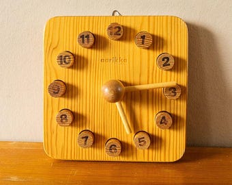Aarikka vintage wooden training clock for a child