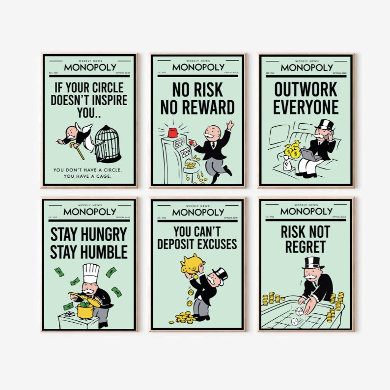 Alec Monopoly Grafitti Set Of 6/Monopoly Canvas Motivation/ Motivation de bureau/Alec Monopoly Poster/ art mural imprimable/ art motivationnel image 9