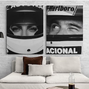 Fórmula 1 Vintage Art Set de 2, arte de pared de Ayrton Senna, carteles de fórmula uno, carteles del gran premio de fórmula 1, cartel de f1, arte de pared de f1, chica de carreras
