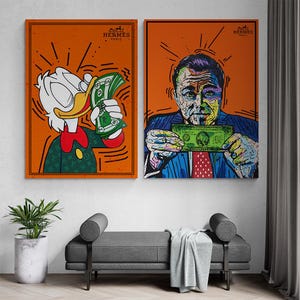 Hypebeast Art Set de 2, arte de pared streetwear, cartel de monopolio de alec, arte de pared de monopolio de alec, cartel de kaws, arte de pared de kaws, arte de pared moderno