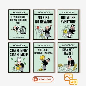 Alec Monopoly Grafitti Set Of 6/Monopoly Canvas Motivation/ Motivation de bureau/Alec Monopoly Poster/ art mural imprimable/ art motivationnel image 1