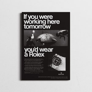 Rolex Vintage poster, If you were working here tomorrow you'd wear a Rolex print poster, Rolex poster original, Rolex canvas,Rolex wall art