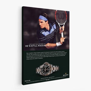 Cartel de Roger Federer Rolex, cartel de Rolex Gmt Master, cartel de rolex, cartel de reloj rolex, anuncios de rolex vintage, cartel de publicidad de rolex