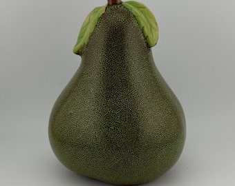 Vintage Green Speckled Ceramic Pear