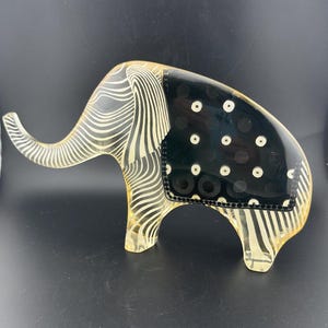 Abraham Palatnik Lucite Elephant Trunk Up Op Art Sculpture/Large Lucite Elephant With Blinking Effect