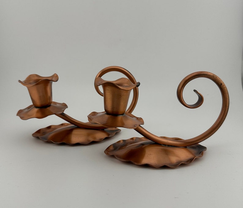 Vintage Set Of Gregorian Solid Copper Candle Stick Holders Made In The USA Set of Two Copper Candleholders image 2