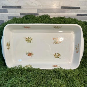 Vintage Pillivuyt France Porcelain Baking Dish/Vegetable Motif Rectangular Casserole Dish