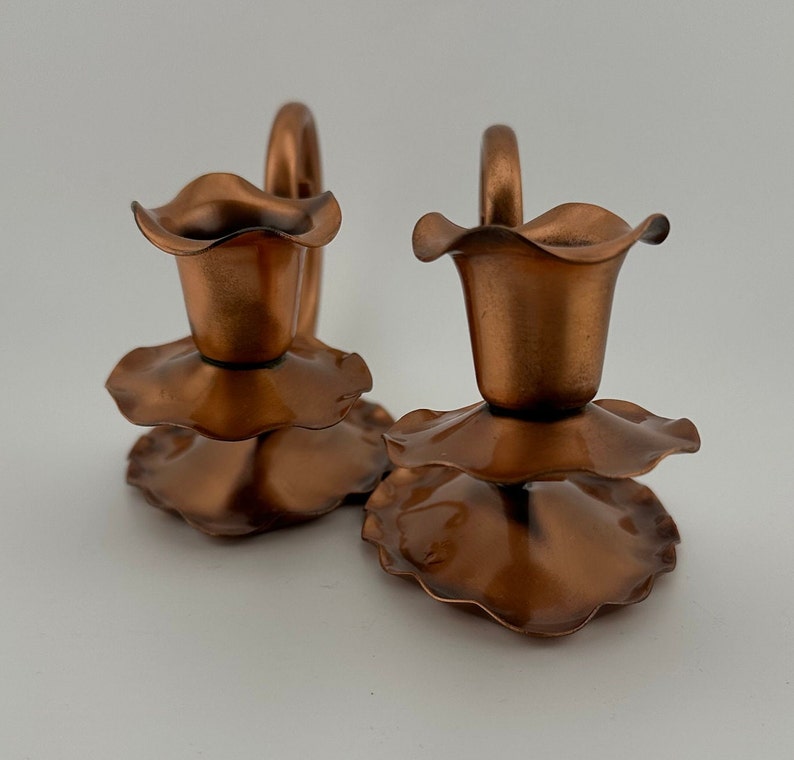 Vintage Set Of Gregorian Solid Copper Candle Stick Holders Made In The USA Set of Two Copper Candleholders image 5