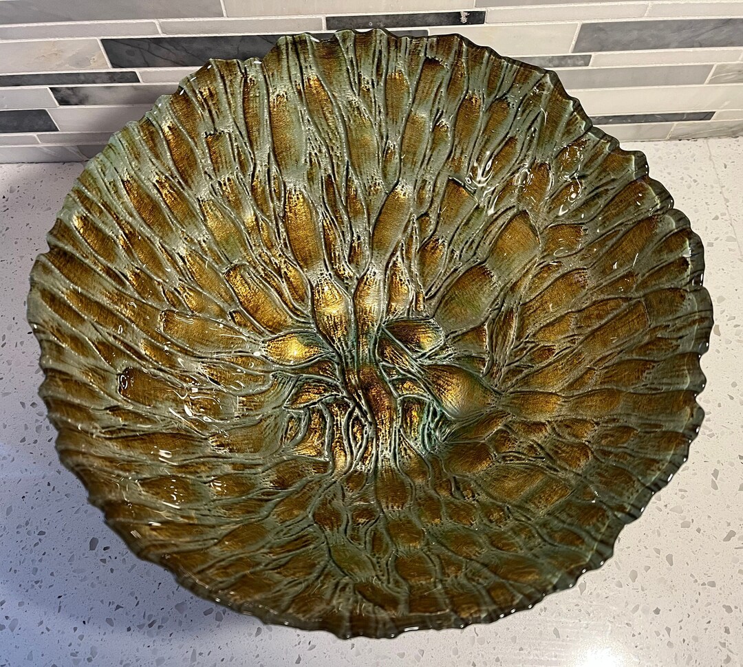 Vintage Large Art Glass Bowl With Gold Art Glass