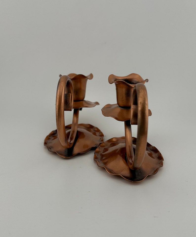 Vintage Set Of Gregorian Solid Copper Candle Stick Holders Made In The USA Set of Two Copper Candleholders image 4