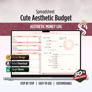 Cute Aesthetic Budget Template | Google Sheets | Pastel Finance and Expense Planner for Students and Teens | Digital Download