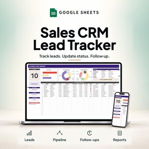 Sales CRM Lead Tracker | Google Sheets Pipeline With Priority, Status, Source Charts