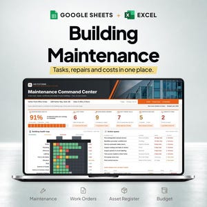 Rejestrator konserwacji budynku, dziennik konserwacji domu, szablon zlecenia pracy, dziennik konserwacji HVAC, zarządzanie nieruchomościami w Arkuszach Google w programie Excel