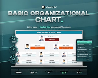 Organigramsjabloon | Bedrijfsteamhiërarchie met automatisch gegenereerde functietitels en foto's