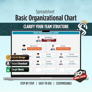 Basic Organizational Chart Google Sheets | Company Structure Template for Teams and Businesses | Digital Download