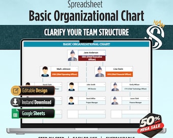 Basic Organizational Chart Google Sheets | Company Structure Template for Teams and Businesses | Digital Download