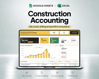 Construction Accounting Spreadsheet, Job Costing and Progress Billing Tracker for Contractors, Google Sheets + Excel Template with P&L