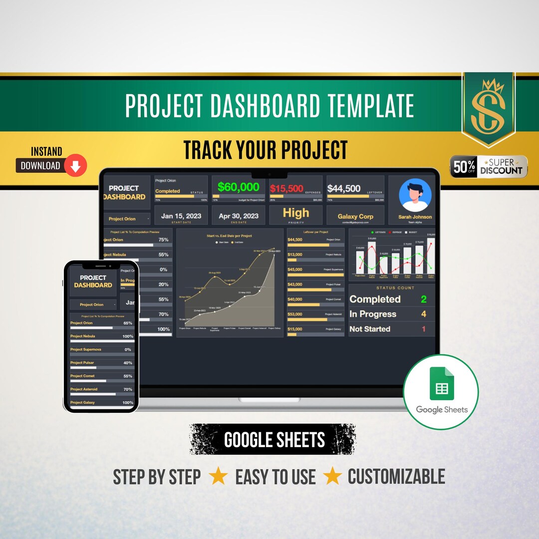 Project Dashboard Digital Download, Editable Google Sheets Template ...