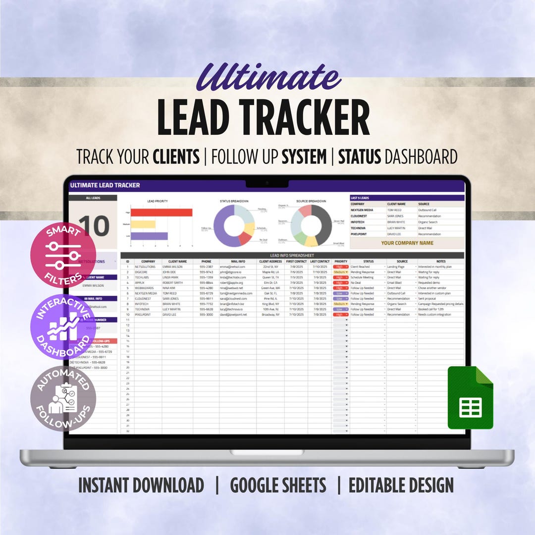 Lead Tracker Google Sheets | Sales CRM Template | Small Business and ...