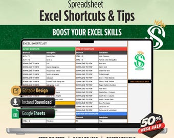 Excel Shortcuts and Formulas Guide | Printable Reference Sheet | Productivity Cheat Sheet | Digital Download