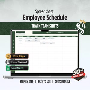 Employee Schedule Template | Editable Google Sheets | Staff Shift Planner for Small Business | Digital Download