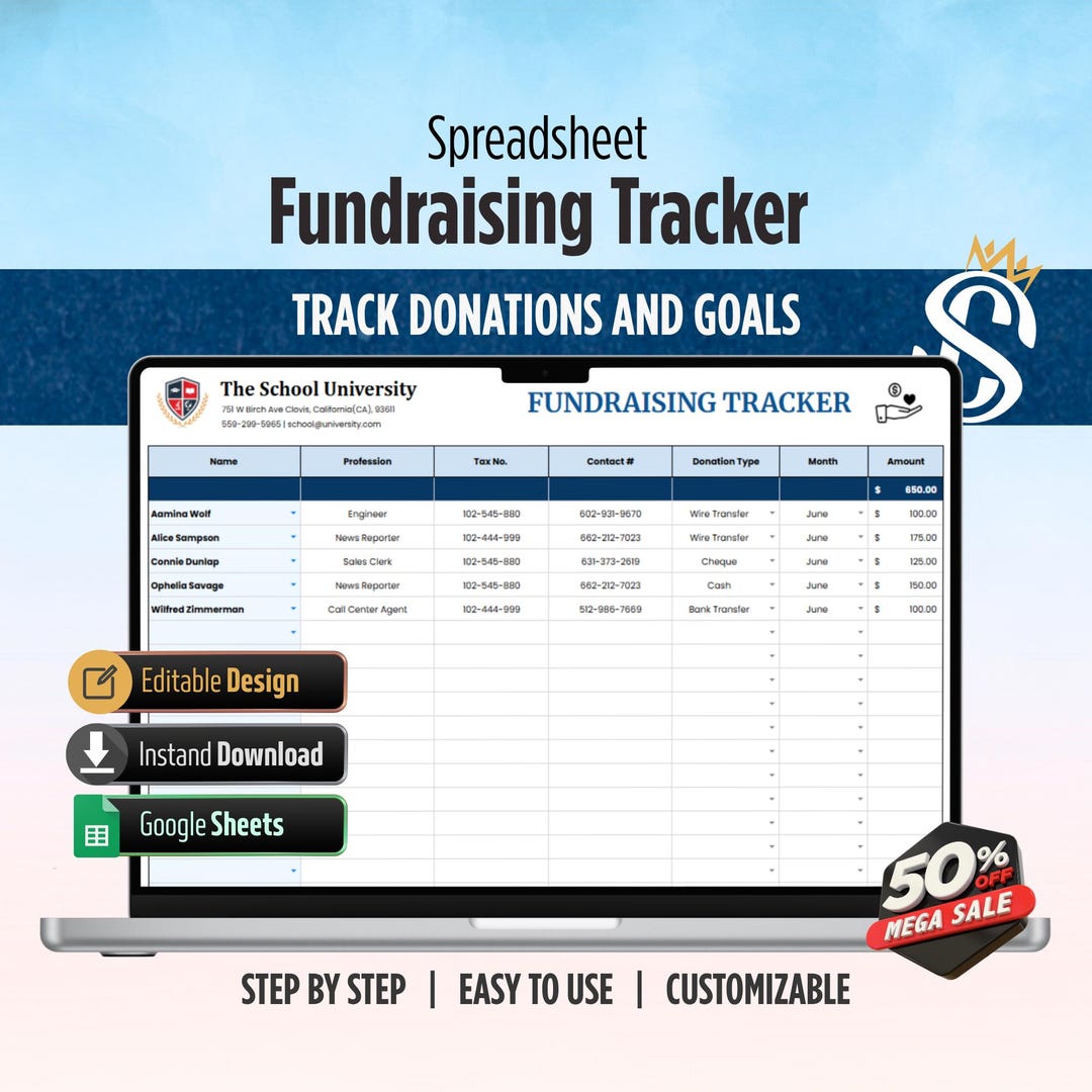 Fundraising Tracker Template | Google Sheets | Donation and Goal ...
