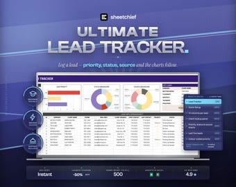 Suivi des prospects CRM | Pipeline Google Sheets avec graphiques de priorité, de statut et de source