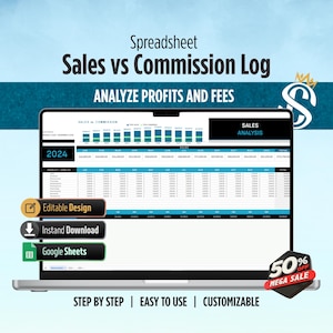 Sales vs Commission Analysis | Google Sheets Template | Track Earnings by Sales Rep | Digital Download