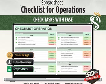 Checklist Operation Template | Google Sheets | Task Management for Teams and Individuals | Digital Download