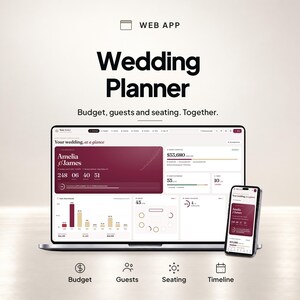 Digital Wedding Planner App with Budget Tracker, Guest List and RSVP, Seating Chart, Checklist and Timeline