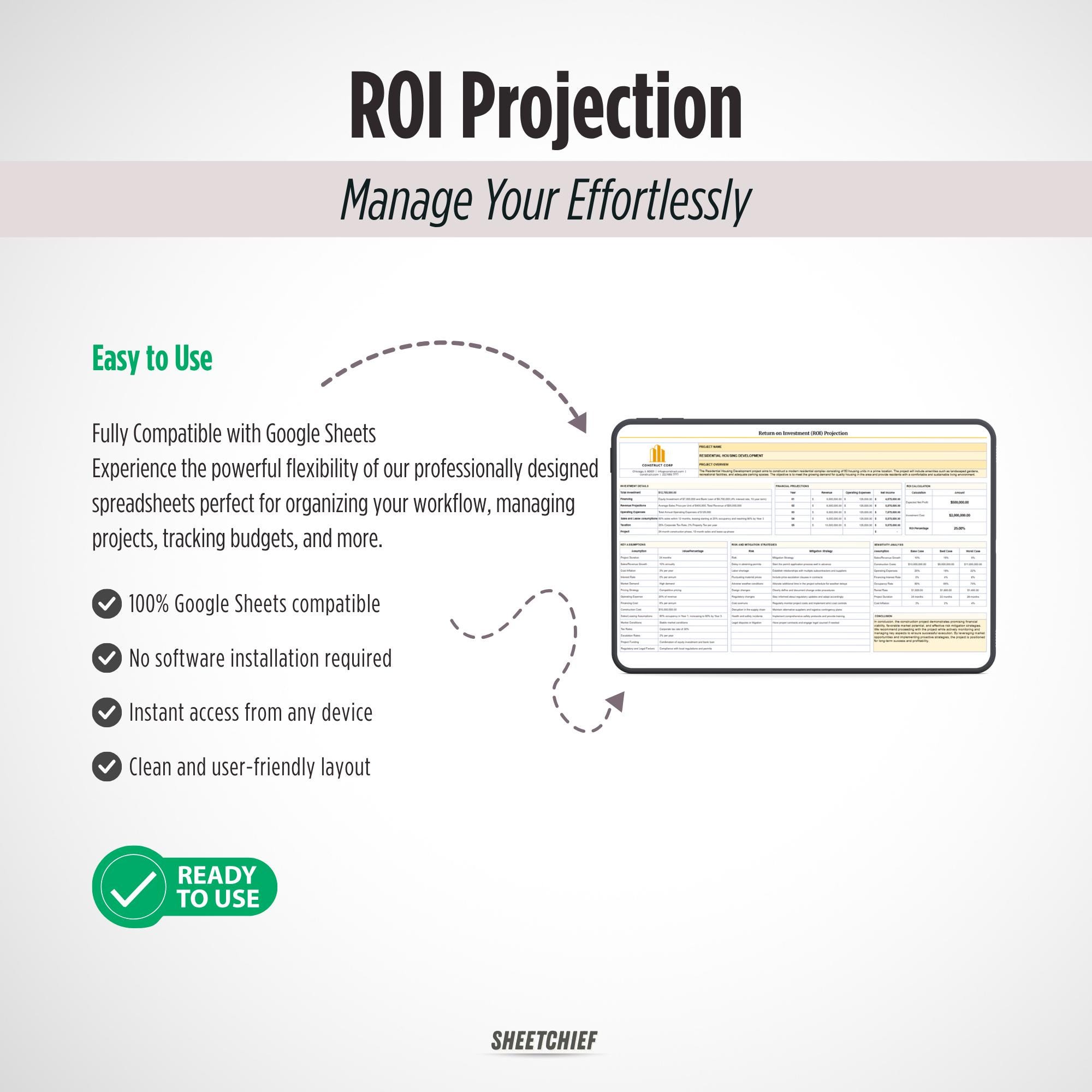 Return on Investment Projection Template | Google Sheets | ROI Forecast ...