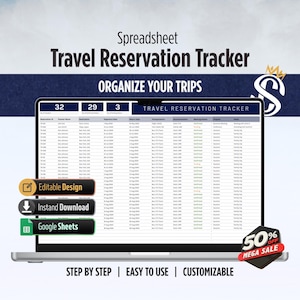 Travel Reservation Tracker Google Sheets | Trip Booking & Itinerary Tracker for Travelers | Digital Download