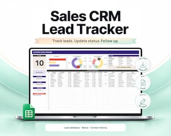 Sales CRM Lead Tracker | Google Sheets Pipeline With Priority, Status, Source Charts