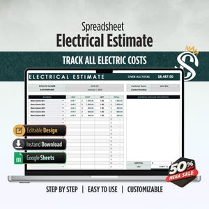 Electrical Estimate Template | Google Sheets | Project Cost Calculator for Electricians and Contractors | Digital Download