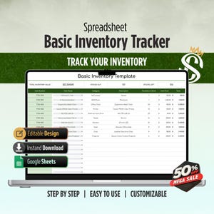 Suivi d&#39;inventaire de base Google Sheets | Gestion simple des stocks pour les petites entreprises | Téléchargement numérique
