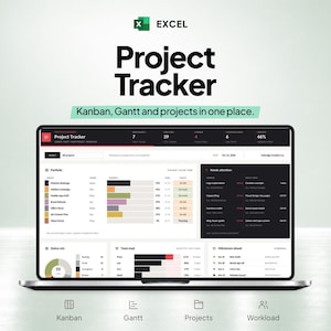 Project Tracker Excel, Kanban Board, Gantt Chart, Project Management Template, Project Planner Spreadsheet, Multiple Projects Dashboard