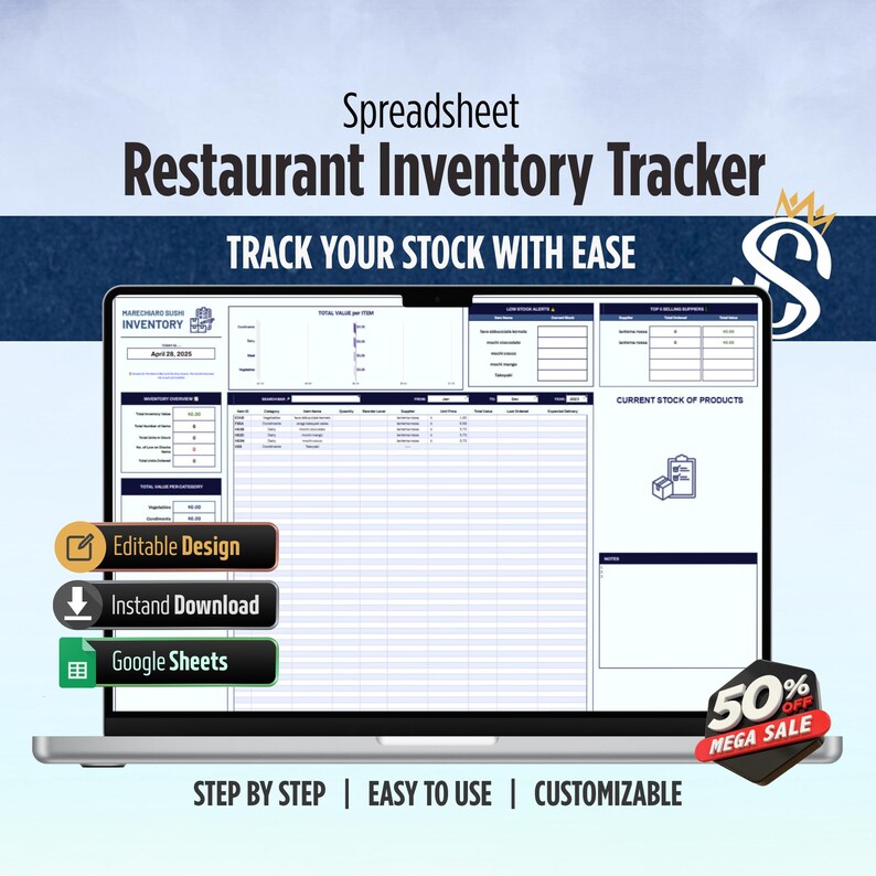 restaurant kitchen inventory template – editable... Restaurant Kitchen Inventory | Google Sheets Template | Food Cost ...