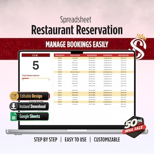Restaurant Reservation Template | Google Sheets | Booking and Guest Management for Restaurants | Digital Download