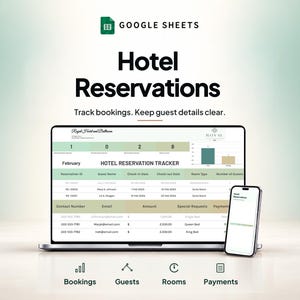 Hotel Reservation Tracker Google Sheets | Booking Log With Rates, Guest List