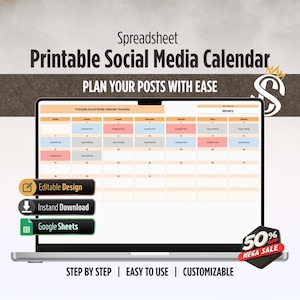 Socialmedia-agenda | Google Spreadsheets-sjabloon | Voor contentmakers en coaches | Digitale download
