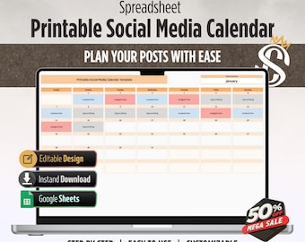 Social Media Content Calendar Google Sheets | Instagram Post Planner and Scheduler | Content Creator and Coach Template
