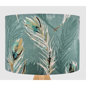 Feather Green Modern Lampshade, Table Floor Lamp / Ceiling Pendant, Small Medium Large 15cm 20cm 25cm 30cm 35cm 40cm Fabric Drum Light Shade