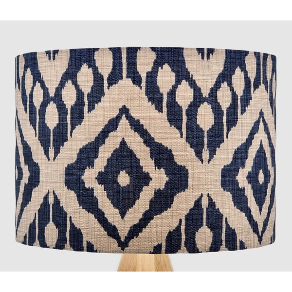 Ikat Modern Dark Blue Lampshade, Table Floor Lamp / Ceiling Pendant Small Medium Large 15cm 20cm 25cm 30cm 35cm 40cm Fabric Drum Light Shade