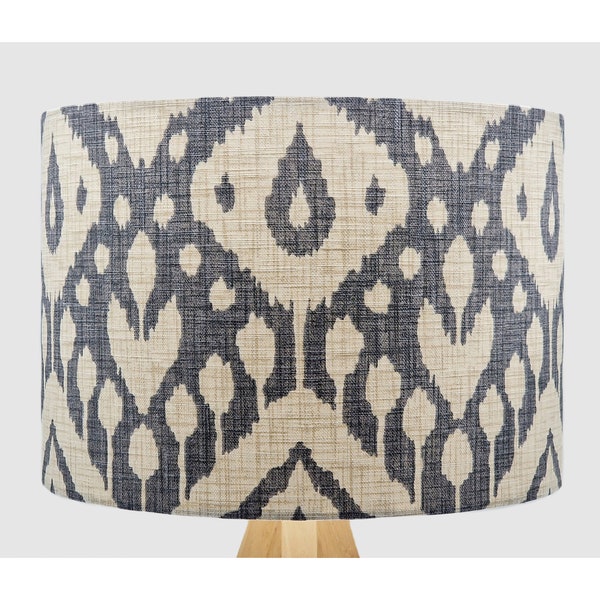 Ikat Modern Grey Lampshade, Table Floor Lamp / Ceiling Pendant, Small Medium Large 15cm 20cm 25cm 30cm 35cm 40cm, UK Fabric Drum Light Shade