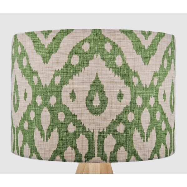 Ikat Modern Green Lampshade, Table Floor Lamp / Ceiling Pendant, Small Medium Large 15cm 20cm 25cm 30cm 35cm 40cm UK Fabric Drum Light Shade