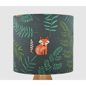 Green Animal Fox Lampshade, Table Floor Lamp / Ceiling Pendant Small Medium Large 15cm 20cm 25cm 30cm 35cm 40cm, UK Fabric Drum, Light Shade