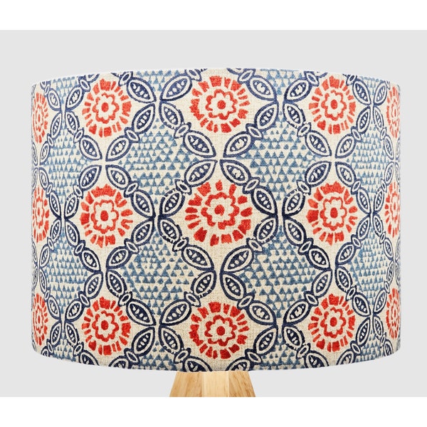 Blue Red Indian Retro Lampshade, Table Floor Lamp / Ceiling Pendant Small Medium Large 15cm 20cm 25cm 30cm 35cm 40cm Fabric Drum Light Shade