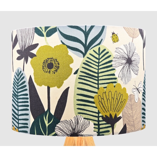 Floral Leaf Green Lampshade, Table Floor Lamp / Ceiling Pendant, Small Medium Large 15cm 20cm 25cm 30cm 35cm 40cm UK Fabric Drum Light Shade