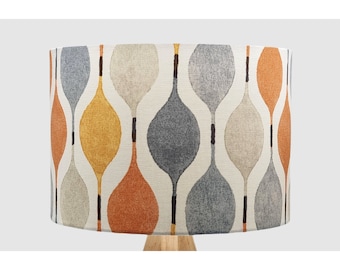 Retro Orange Grey Lampshade, Table Floor Lamp / Ceiling Pendant Small Medium Large, 15cm 20cm 25cm 30cm 35cm 40cm UK Fabric Drum Light Shade