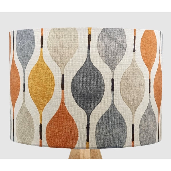 Retro Orange Grey Lampshade, Table Floor Lamp / Ceiling Pendant Small Medium Large, 15cm 20cm 25cm 30cm 35cm 40cm UK Fabric Drum Light Shade